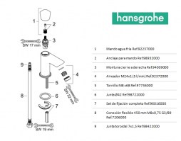 RECAMBIOS GRIFO LAVABO UN AGUA LOGIS HANSGROHE